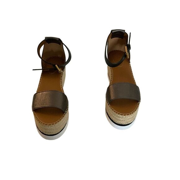 See By Chloe Women's Metallic Glyn Espadrille Wedge Platform Sandals Size 40 - Picture 1 of 5